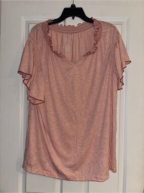 St. John's Bay Blush Pink Ruffle-Trim Short Sleeve Top
